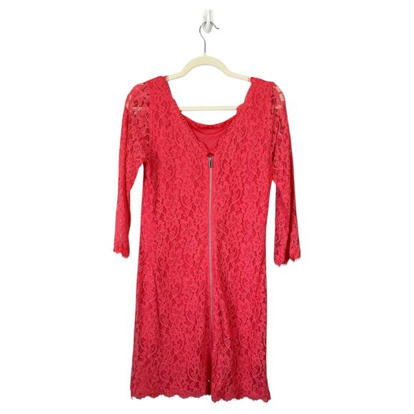 DIANE VON FURSTENBERG Zarita Dress Coral Lace Size 12 Mini Sheath Cocktail New - Picture 3 of 9